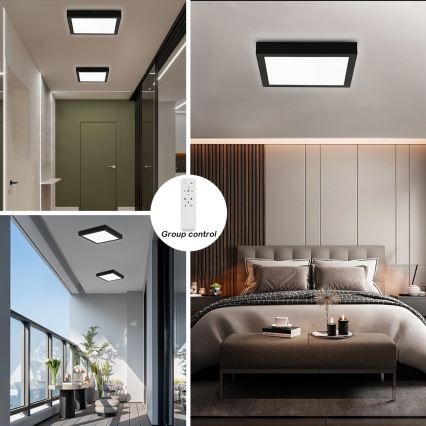 Brilagi - Plafón de techo regulable LED para baño FRAME SMART LED/24W/230V 30x30 cm 3000-6000K IP44 negro + mando a distancia