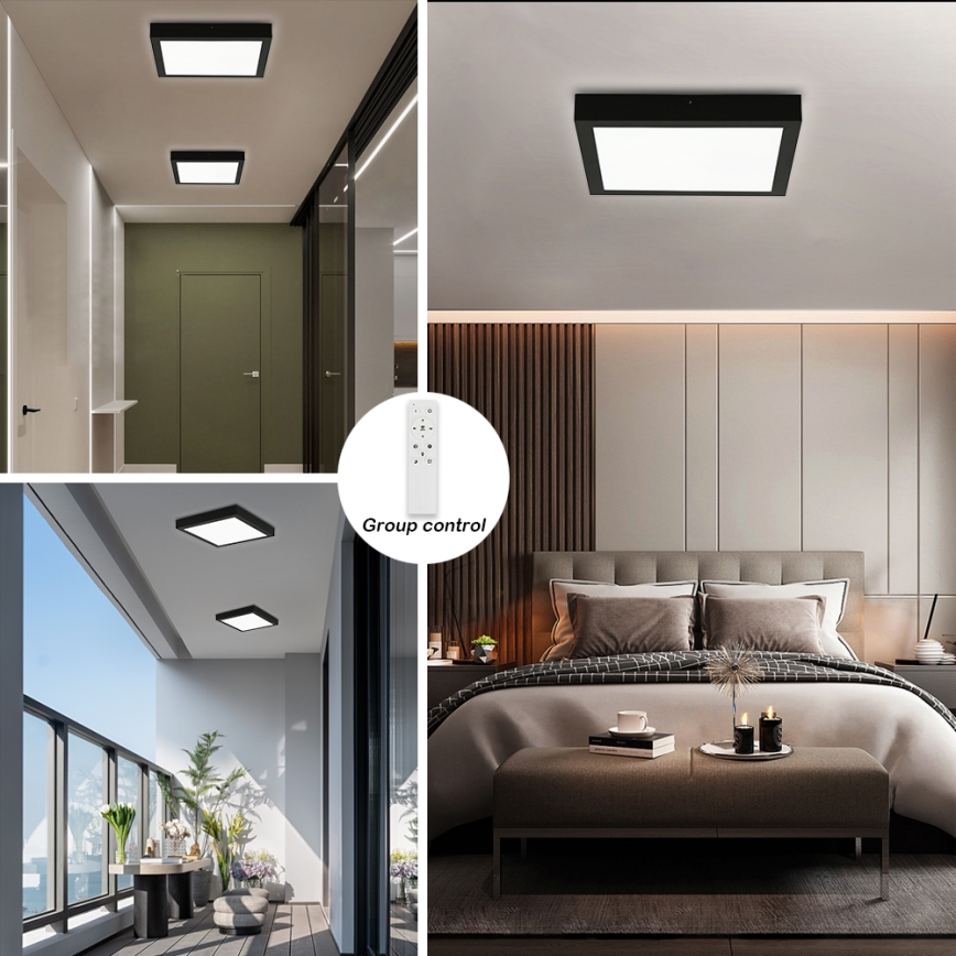 Brilagi - Plafón de techo regulable LED para baño FRAME SMART LED/24W/230V 30x30 cm 3000-6000K IP44 negro + mando a distancia