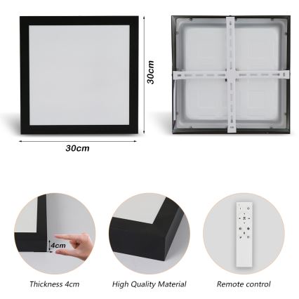 Brilagi - Plafón de techo regulable LED para baño FRAME SMART LED/24W/230V 30x30 cm 3000-6000K IP44 negro + mando a distancia