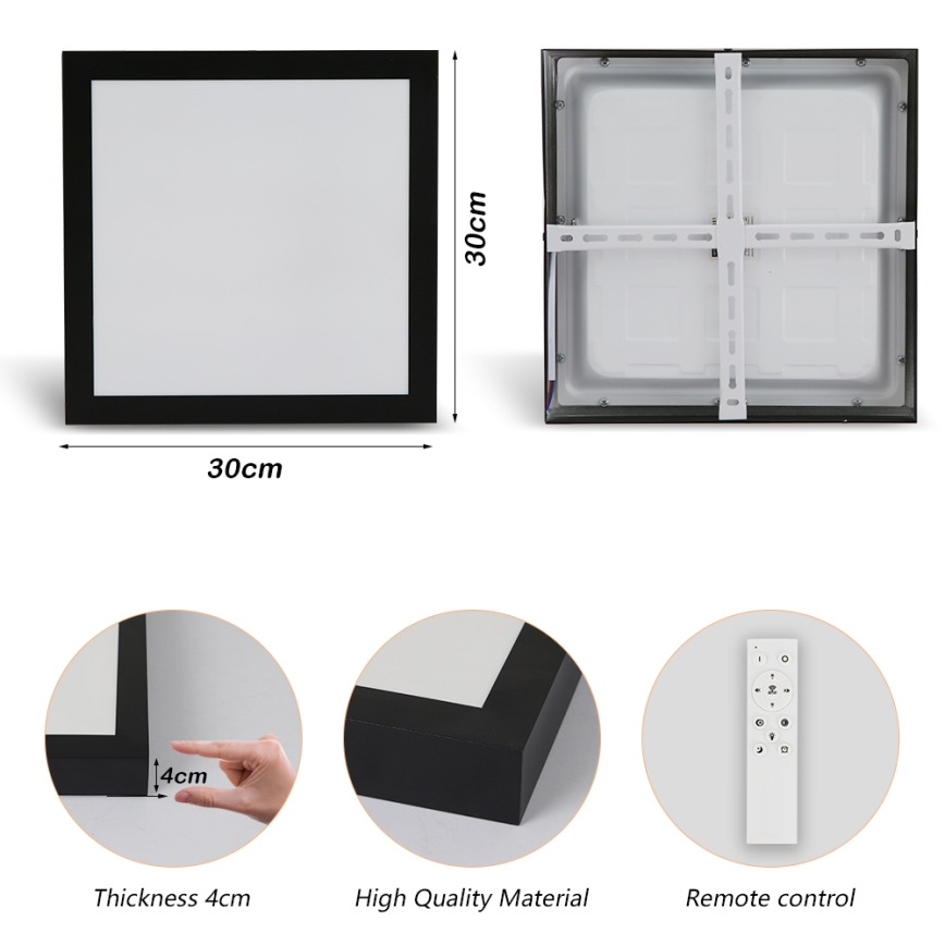 Brilagi - Plafón de techo regulable LED para baño FRAME SMART LED/24W/230V 30x30 cm 3000-6000K IP44 negro + mando a distancia