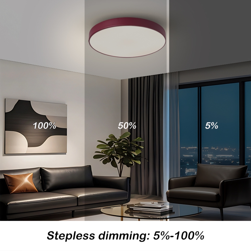 Brilagi - Luminaria LED regulable de techo POOL LED/48W/230V 3000-6000K Ø 40 cm burdeos + mando a distancia