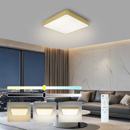 Brilagi - Luminaria de techo LED regulable POOL LED/48W/230V 3000-6000K 50x50 cm dorada + mando a distancia
