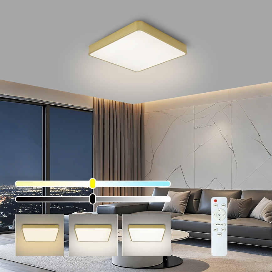 Brilagi - Luminaria de techo LED regulable POOL LED/48W/230V 3000-6000K 50x50 cm dorada + mando a distancia