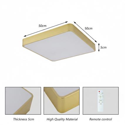 Brilagi - Luminaria de techo LED regulable POOL LED/48W/230V 3000-6000K 50x50 cm dorada + mando a distancia