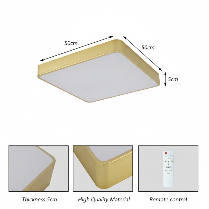 Brilagi - Luminaria de techo LED regulable POOL LED/48W/230V 3000-6000K 50x50 cm dorada + mando a distancia