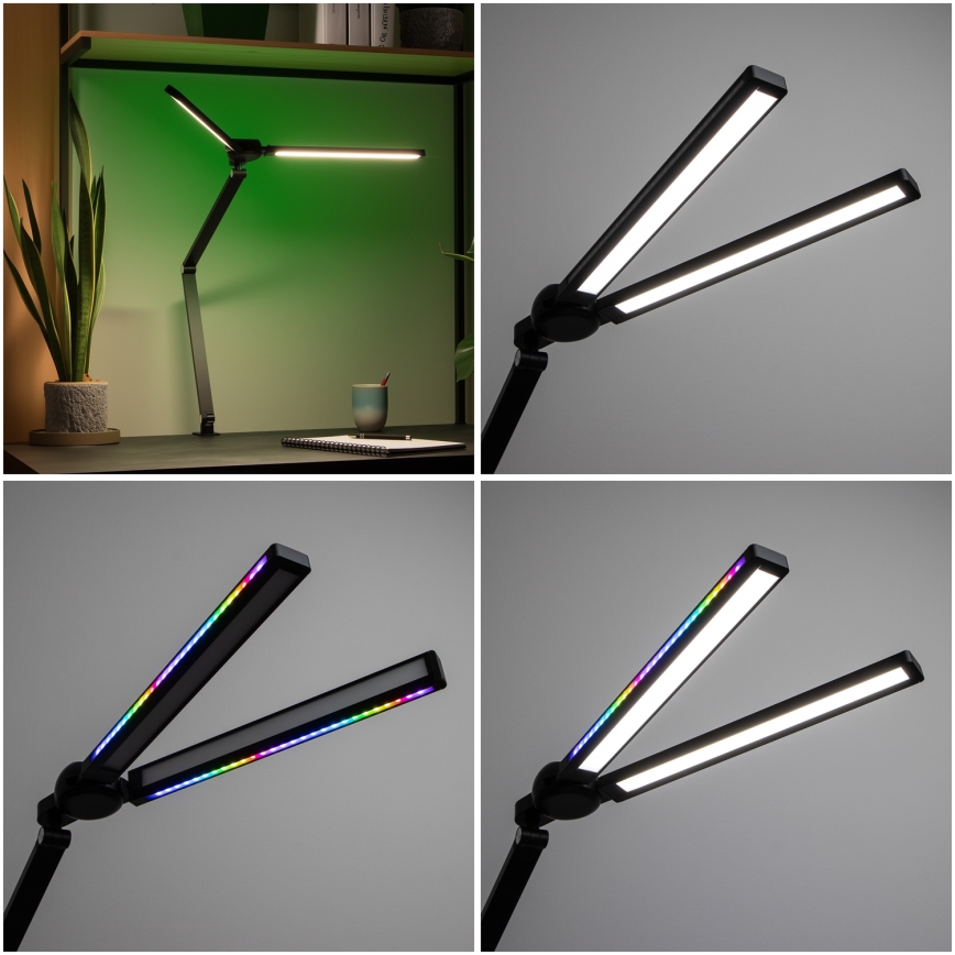 BRILAGI - Lámpara de mesa LED RGBTW táctil regulable con pinza VARIO LED/18W/230V 3000-6500K CRI 96 negra