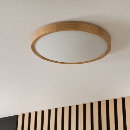 Brilagi - Luminaria de techo LED RGBW regulable CARVALHO SLIM 3xE27/9W/230V 2700–6500K Wi-Fi acabado roble Ø 47 cm