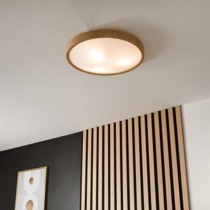 Brilagi - Luminaria de techo LED RGBW regulable CARVALHO SLIM 3xE27/9W/230V 2700–6500K Wi-Fi acabado roble Ø 47 cm