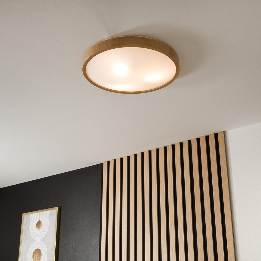 Brilagi - Luminaria de techo LED RGBW regulable CARVALHO SLIM 3xE27/9W/230V 2700–6500K Wi-Fi acabado roble Ø 47 cm