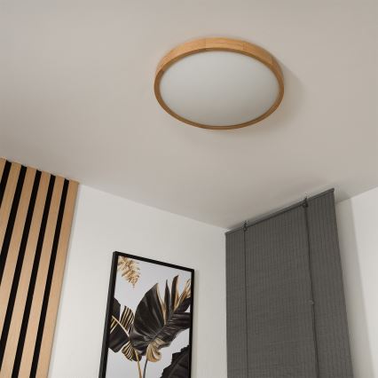 Brilagi - Luminaria de techo LED RGBW regulable CARVALHO SLIM 3xE27/9W/230V 2700–6500K Wi-Fi acabado roble Ø 47 cm