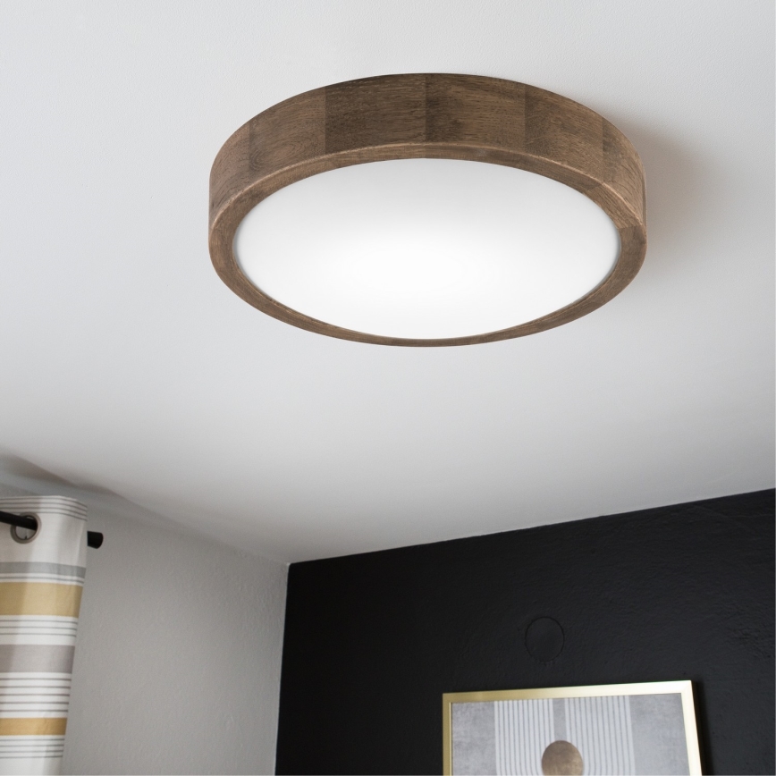 Brilagi - Luminaria de techo LED RGBW regulable CARVALHO SLIM 1xE27/9W/230V 2700-6500K Wi-Fi, acabado roble Ø 27 cm