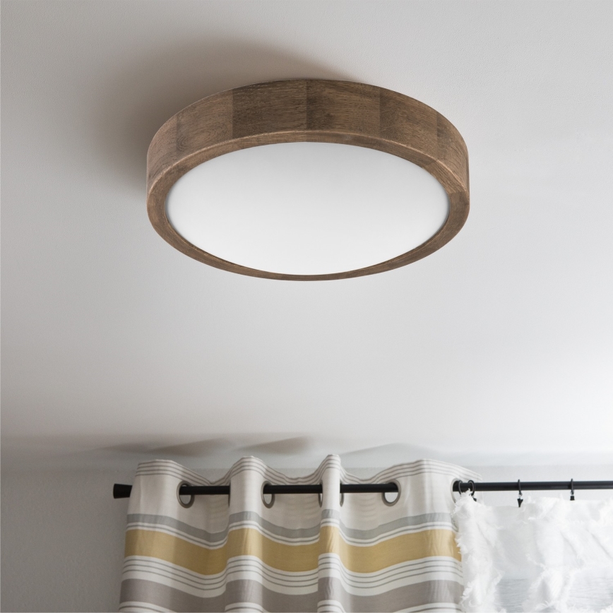 Brilagi - Luminaria de techo LED RGBW regulable CARVALHO SLIM 1xE27/9W/230V 2700-6500K Wi-Fi, acabado roble Ø 27 cm
