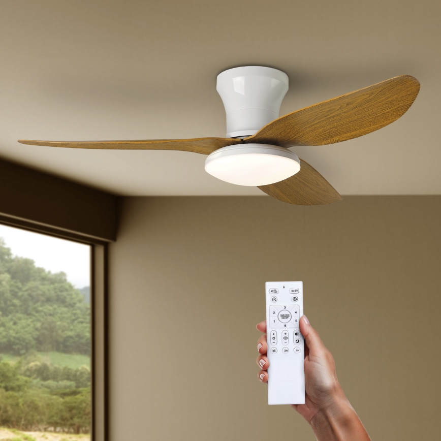 Brilagi - Ventilador de techo LED regulable LED/30W/230V 3000-6500K blanco/marrón + mando a distancia