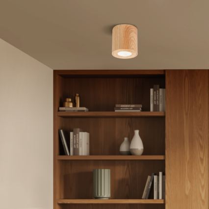 Brilagi - Luminaria LED RGBW regulable para baño MIA 1xGU10/4,8W/230V 3000K 84x80 mm acabado en roble IP44 + mando a distancia