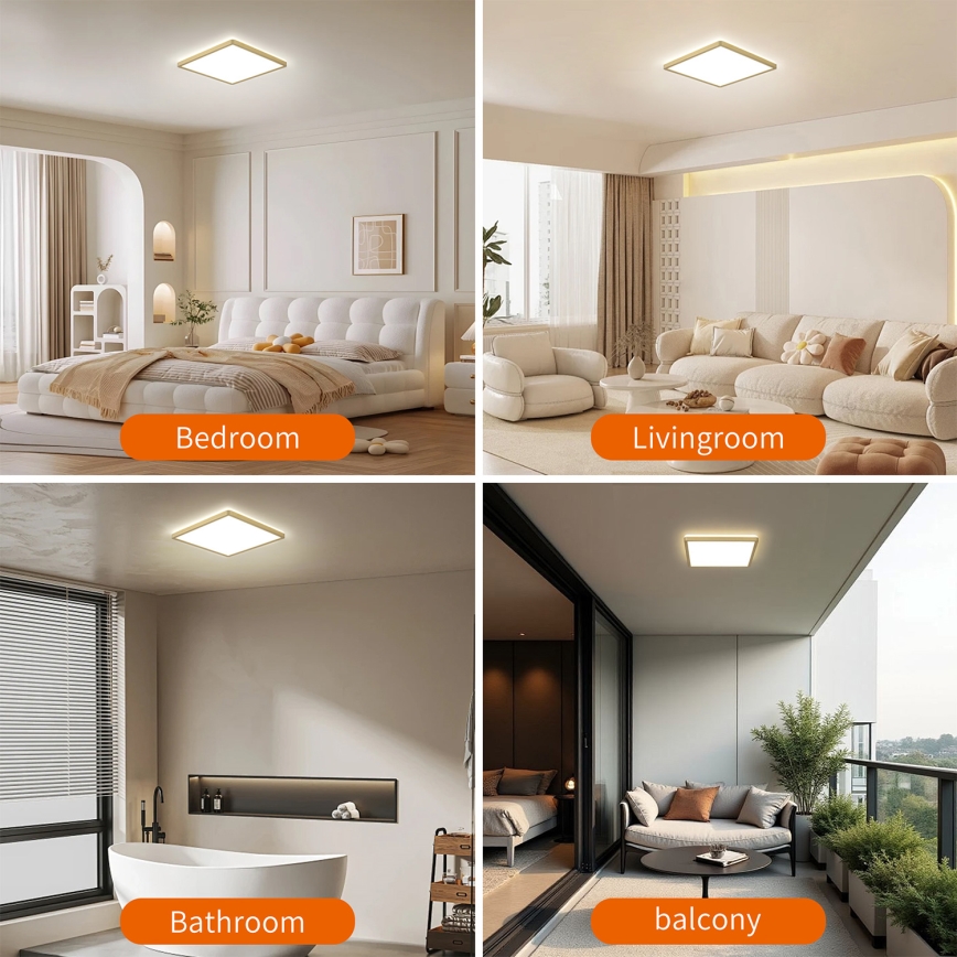 Brilagi - Lámpara de techo para baño LED ULTRA SLIM LED/18W/230V 30x30 cm dorada IP54