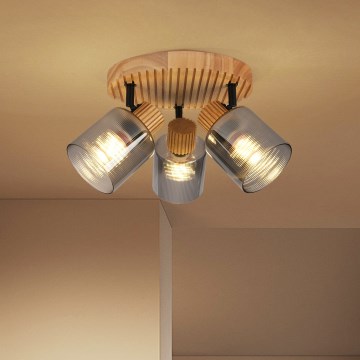 Brilagi - Luminaria de focos HYGGE 3xE14/15W/230V madera/ahumado