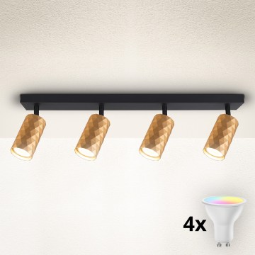 Brilagi - Luminaria de focos LED RGBW regulable SELE DIAMANT 4xGU10/4,8W/230V 3000K dorado + control remoto