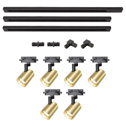 Brilagi - Luminaria de focos para sistema de riel HUSKY 6xGU10/10W/230V negro/dorado