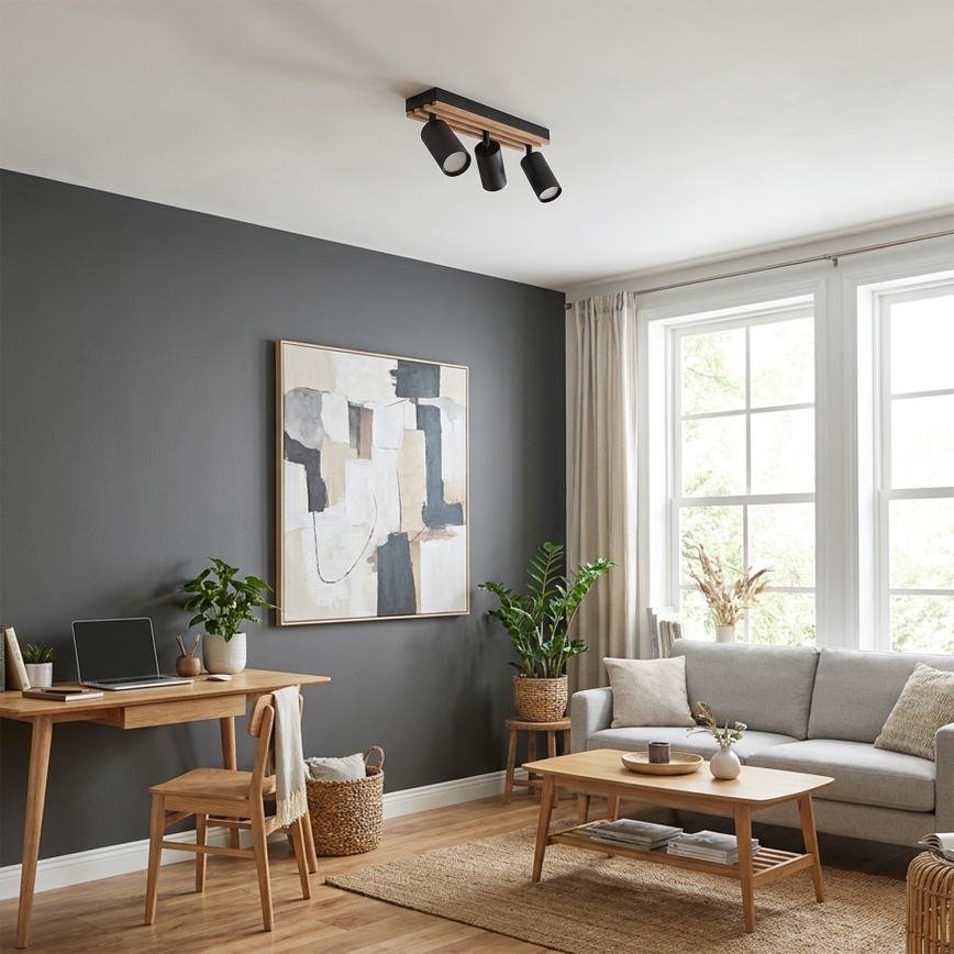 Brilagi - Luminaria de focos SELE WOOD ACOUSTIC 3xGU10/30W/230V negro/madera