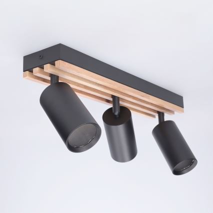 Brilagi - Luminaria de focos SELE WOOD ACOUSTIC 3xGU10/30W/230V negro/madera