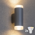 Brilagi - Luminaria de pared exterior LED RGBW regulable MATERA 2xGU10/4,8W/230V 3000K IP54 gris + mando a distancia