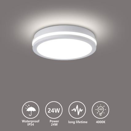 Brilagi - Luminaria de techo exterior LED BENE LED/24W/230V Ø 26 cm blanca IP54