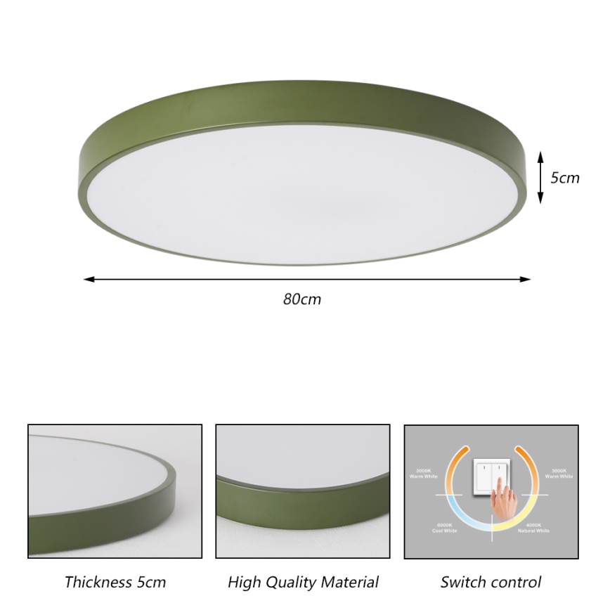 Brilagi - Plafón LED de techo POOL, 100 W, 230 V, 3000/4000/6000 K, Ø 80 cm, verde