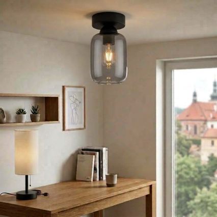 BRILAGI - Lámpara de techo LED RETRO GLASS 1xE27/60W/230V Ø 14 cm negro/gris ahumado