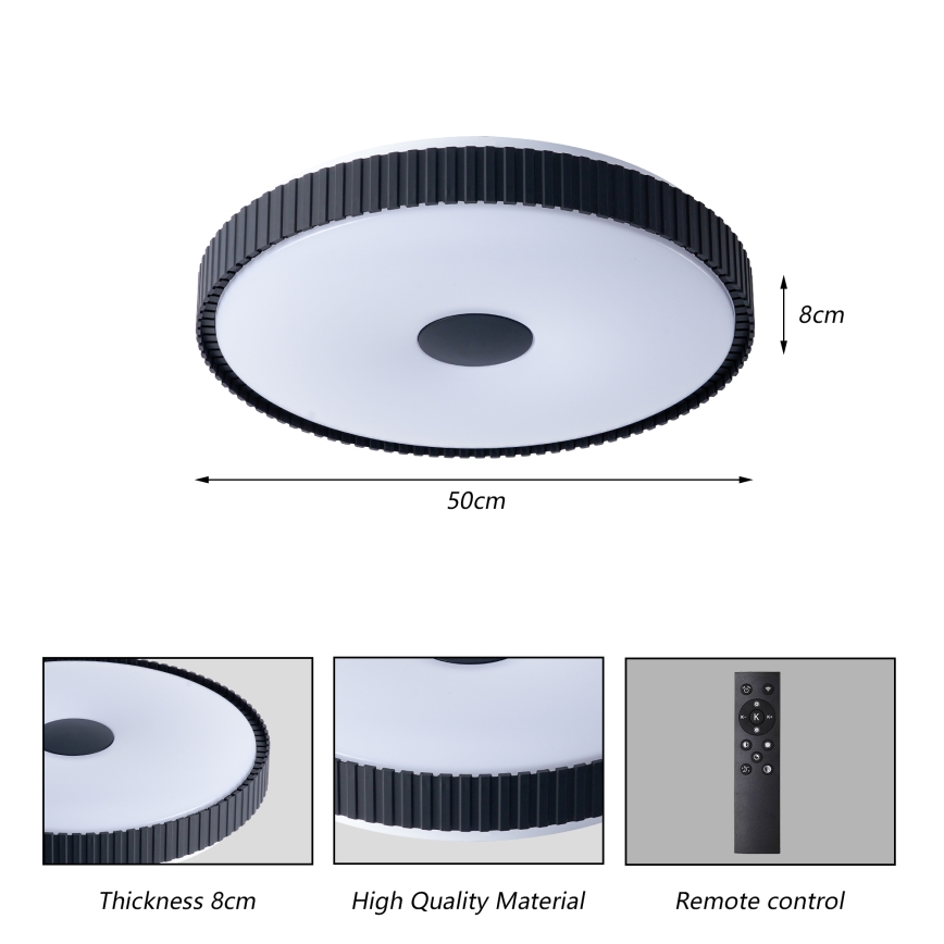 Brilagi - Luminaria de techo LED regulable CORVO LED/72W/230V 3000–6000K negra Ø 50 cm + mando a distancia