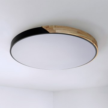 Brilagi - Luminaria de techo LED regulable PILANA LED/72W/230V 3000-6500K roble/negro Ø 80 cm + control remoto
