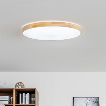 Brilagi - Luminaria de techo LED regulable PINE LED/60W/230V, madera, diámetro 52 cm, 3000-6500K + control remoto