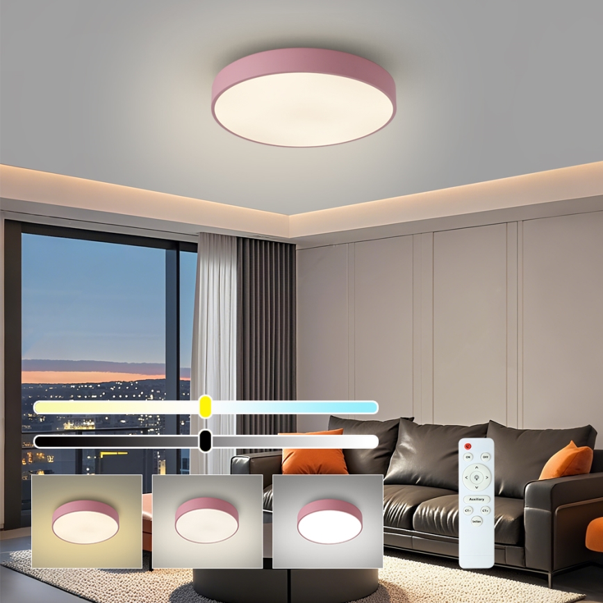 Brilagi - Lámpara de techo LED regulable POOL LED, 36 W / 230 V, 3000-6000 K, diámetro 30 cm, rosa + control remoto