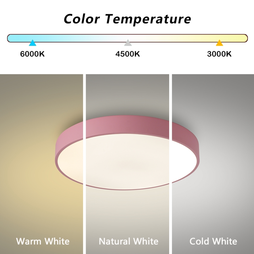 Brilagi - Lámpara de techo LED regulable POOL LED, 36 W / 230 V, 3000-6000 K, diámetro 30 cm, rosa + control remoto