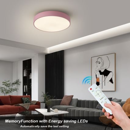 Brilagi - Lámpara de techo LED regulable POOL LED, 36 W / 230 V, 3000-6000 K, diámetro 30 cm, rosa + control remoto