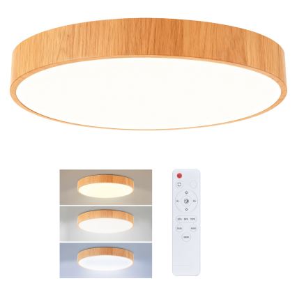 Brilagi - Luminaria de techo LED regulable POOL LED/50W/230V 3000-6000K Ø 40 cm acabado madera + mando a distancia