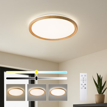 Brilagi - Luminaria de techo LED regulable RIVO LED/72W/230V 3000-6000K con acabado de madera Ø 50 cm + mando a distancia