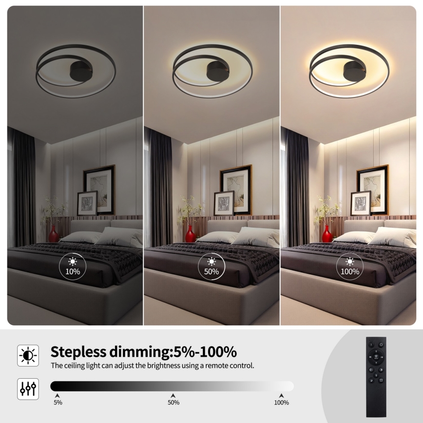 Brilagi - Lámpara de techo LED regulable TWISTER LED/48W/230V 3000-6000K diámetro 50 cm negra + mando a distancia