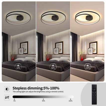 Brilagi - Luminaria LED de techo regulable TWISTER LED/75W/230V 3000-6000K Ø 70 cm negra + mando a distancia