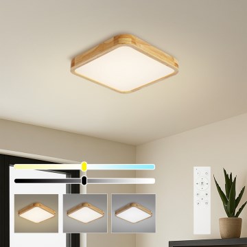 BRILAGI - Luminaria de techo LED regulable WOODLINE SQUARE LED/48W/230V 3000-6000K roble 40x40 cm + mando a distancia