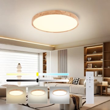 Brilagi - Luminaria de techo LED regulable WOODROUND LED/40W/230V 3000-6000K Ø 60 cm madera CRI 90 + mando a distancia