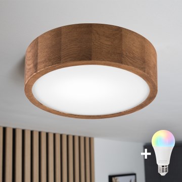 Brilagi - Luminaria de techo LED RGBW regulable CARVALHO 1xE27/9W/230V 2700-6500K Wi-Fi roble, diámetro 27,5 cm