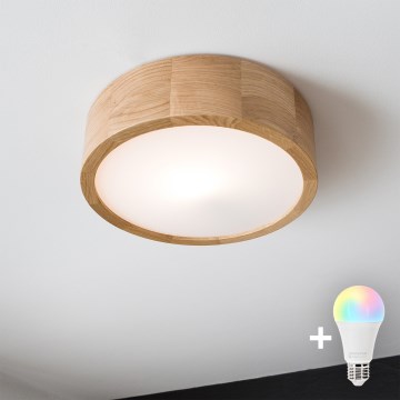 Brilagi - Luminaria de techo LED RGBW regulable CARVALHO 1xE27/9W/230V 2700–6500K Wi-Fi roble, Ø 27,5 cm