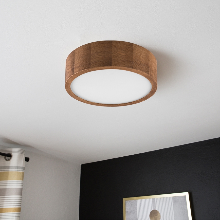 Brilagi - Luminaria de techo LED RGBW regulable CARVALHO 1xE27/9W/230V 2700-6500K Wi-Fi roble, diámetro 27,5 cm