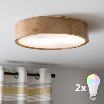 BRILAGI - Luminaria de techo LED RGBW regulable CARVALHO 2xE27/12W/230V 2700-6500K roble Ø 37,5 cm