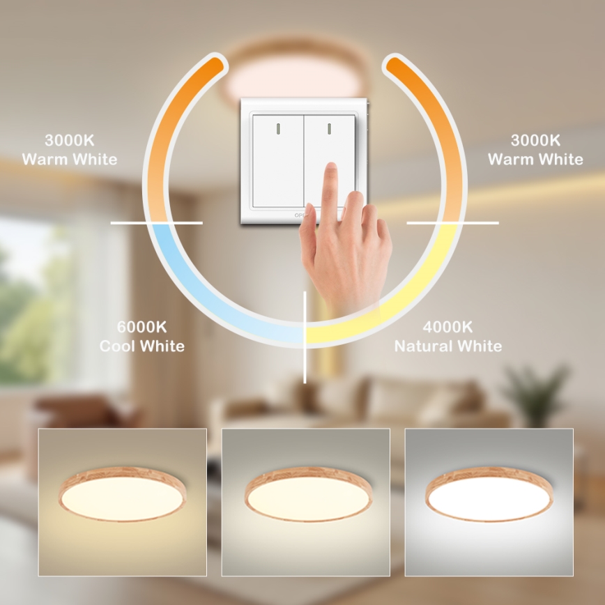 Brilagi - Luminaria de techo LED WOODROUND LED/40W/230V 3000/4000/6000K Ø 60 cm de madera IRC 90