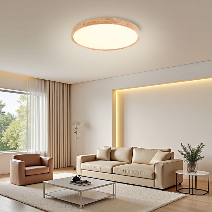 Brilagi - Luminaria de techo LED WOODROUND LED/40W/230V 3000/4000/6000K Ø 60 cm de madera IRC 90