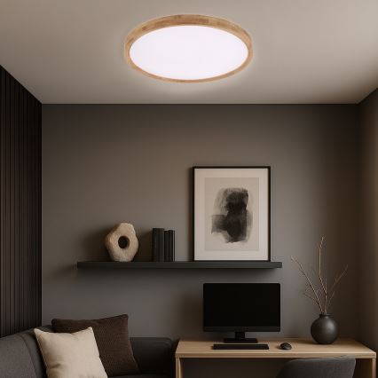 Brilagi - Luminaria de techo LED WOODROUND LED/40W/230V 3000/4000/6000K Ø 60 cm de madera IRC 90
