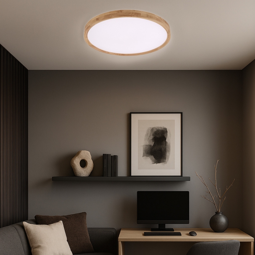 Brilagi - Luminaria de techo LED WOODROUND LED/40W/230V 3000/4000/6000K Ø 60 cm de madera IRC 90