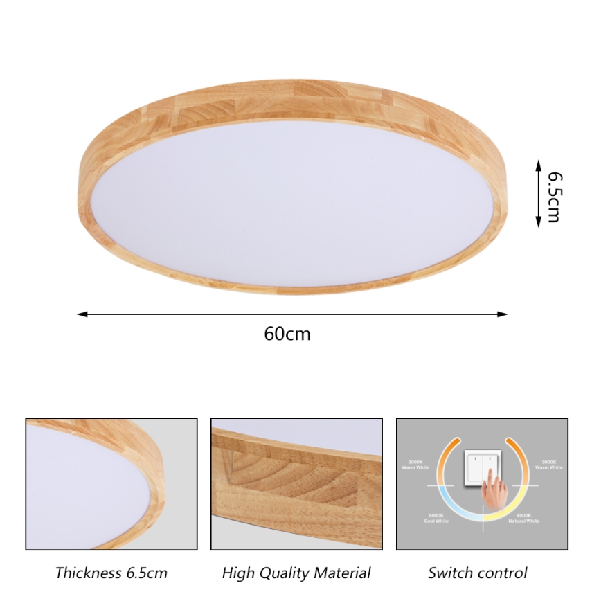 Brilagi - Luminaria de techo LED WOODROUND LED/40W/230V 3000/4000/6000K Ø 60 cm de madera IRC 90