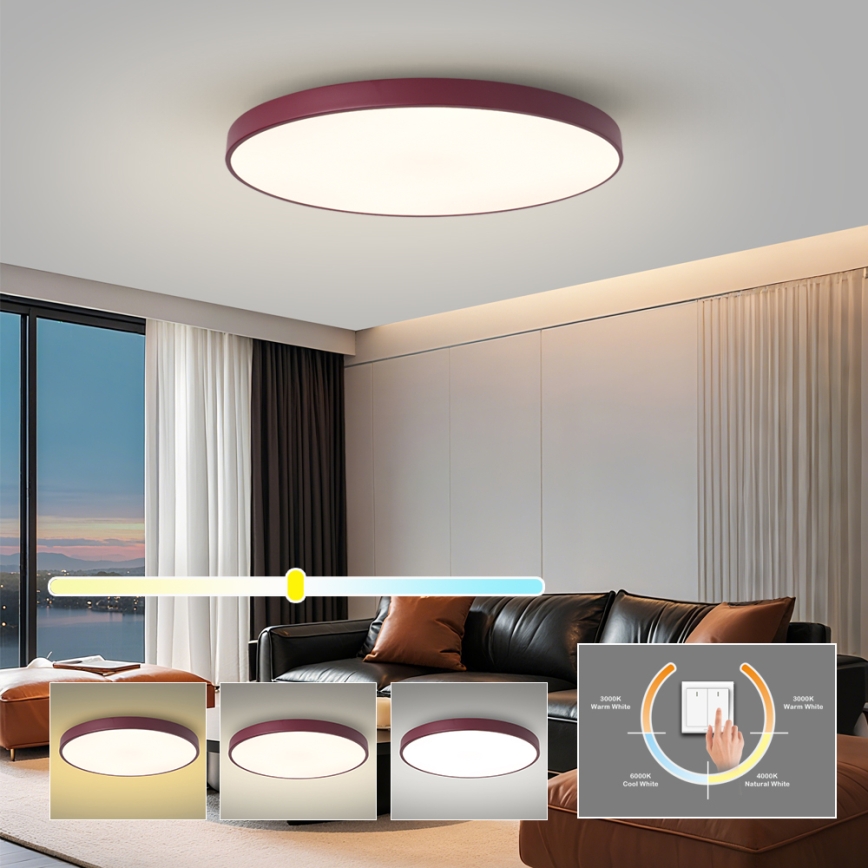 Brilagi - Lámpara de techo LED POOL, 100 W, 230 V, 3000/4000/6000 K, Ø 80 cm, burdeos